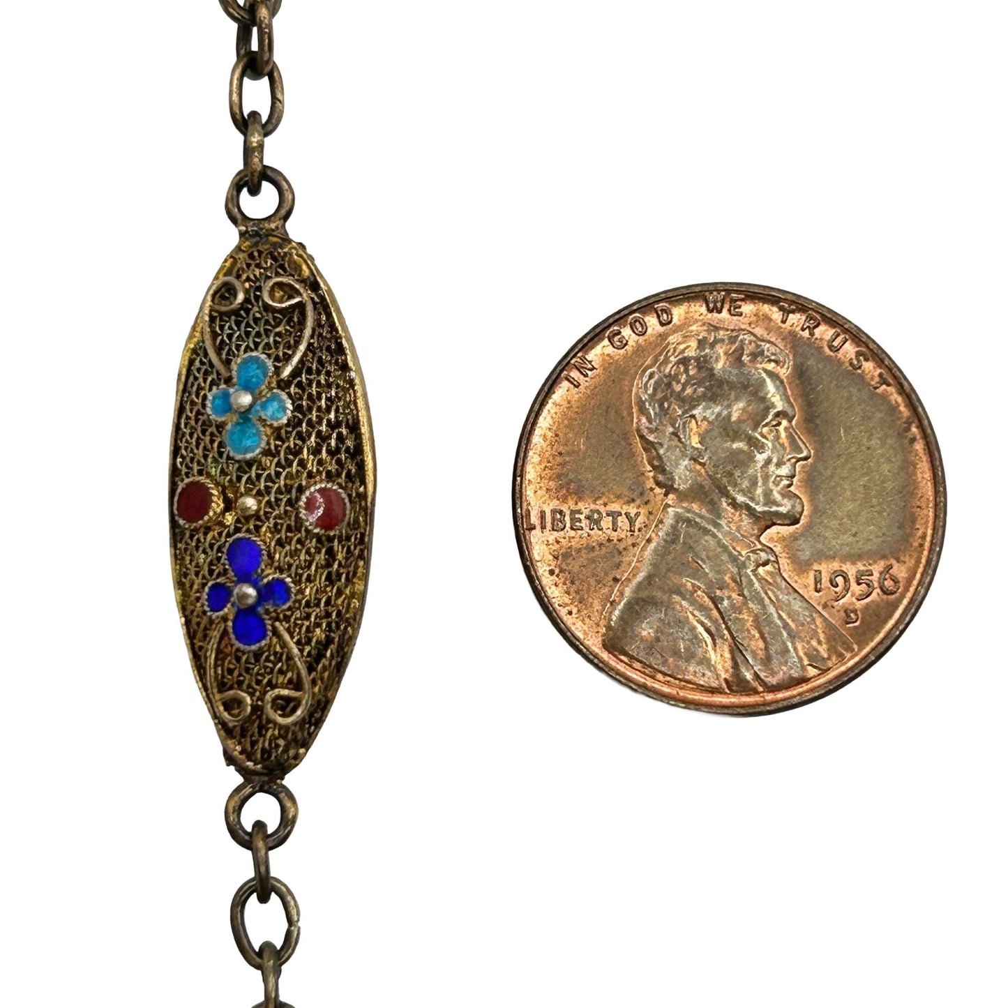 Vintage Chinese Export Gilt Silver Enamel Cloisonné Filigree  - 26" Necklace