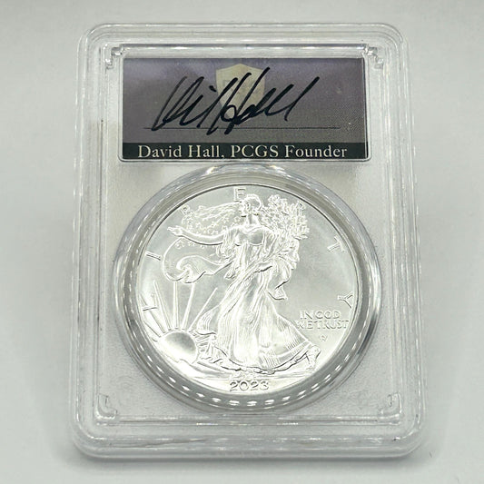 2023 $1 Silver Eagle PCGS MS70 First Strike - David Hall Signed Label