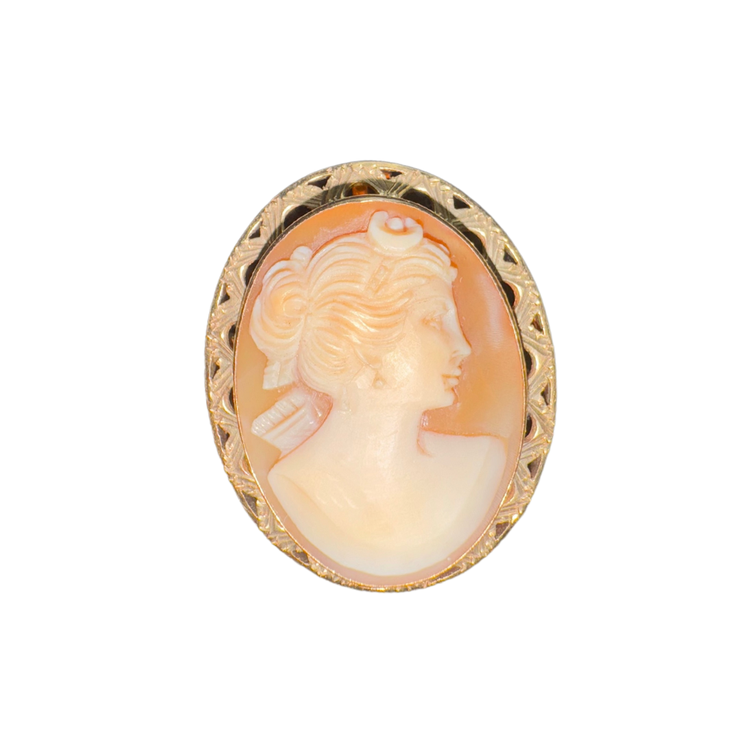 Vintage 18k Gold Hand carved Cameo Pin Pendant Frame