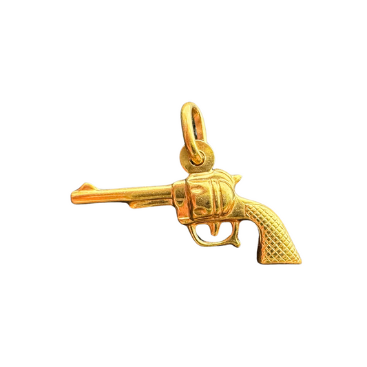 Gun, Pistol, Revolver Pendant 18K Real Gold 1-AR