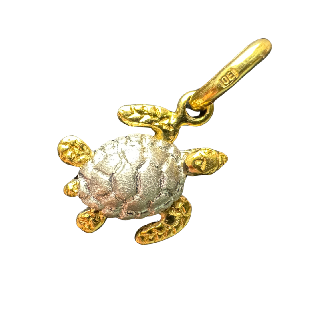 18k Two Tone Yellow Gold Land Turtle Charm Pendant