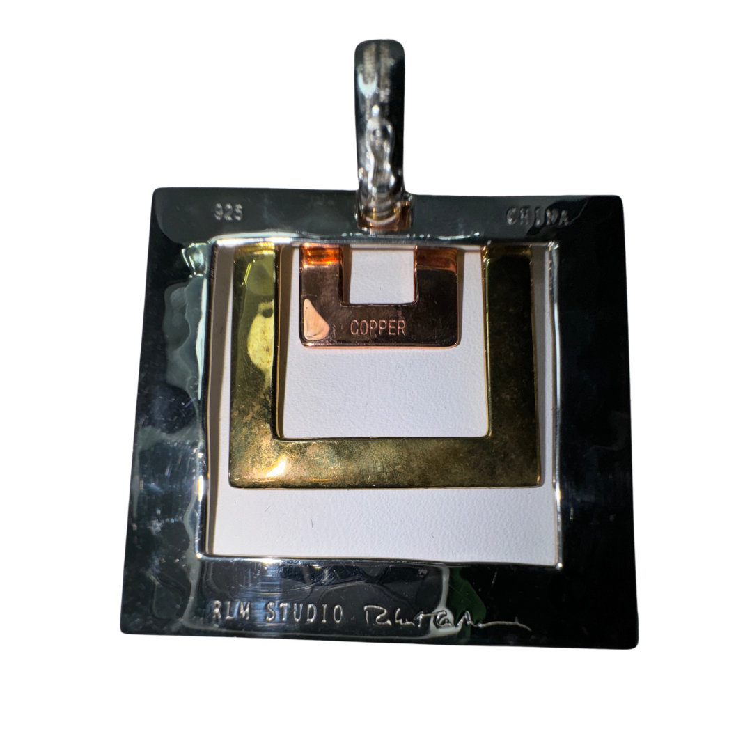 RLM Studio Robert Lee Morris Signed Sterling Silver Brass Copper Square Pendant