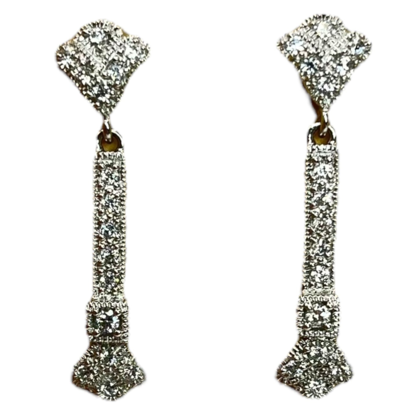 MEDA Sterling Silver Rhinestone Dangle Drop Earrings Art Deco Statement Bridal