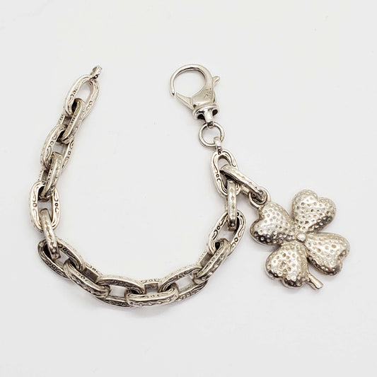 Lucky Four Leaf Clover Charm Pendant Bracelet Sterling Silver