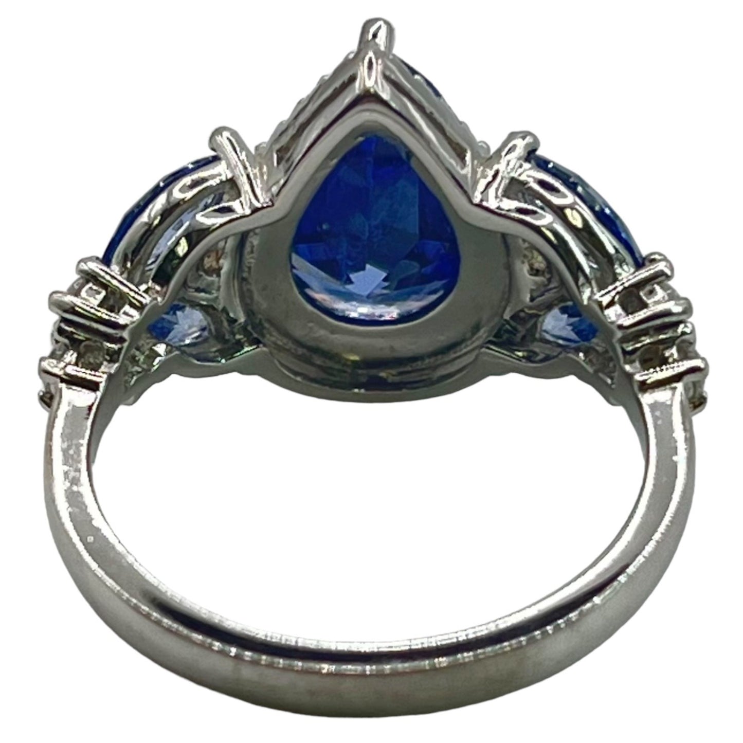 925 Sterling Silver Blue Sapphire Pear Cut CZ Halo Ring Size 7.75 Cocktail