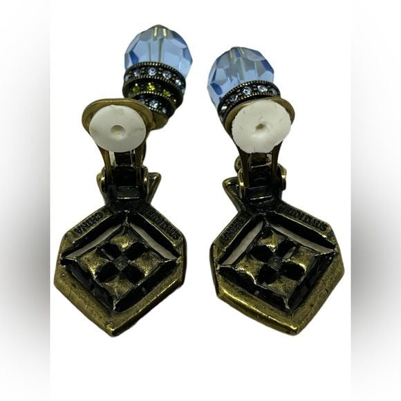 Heidi Daus Rhinestone Blue Glass Drop Dangle Women's Clip on Earrings Colorful