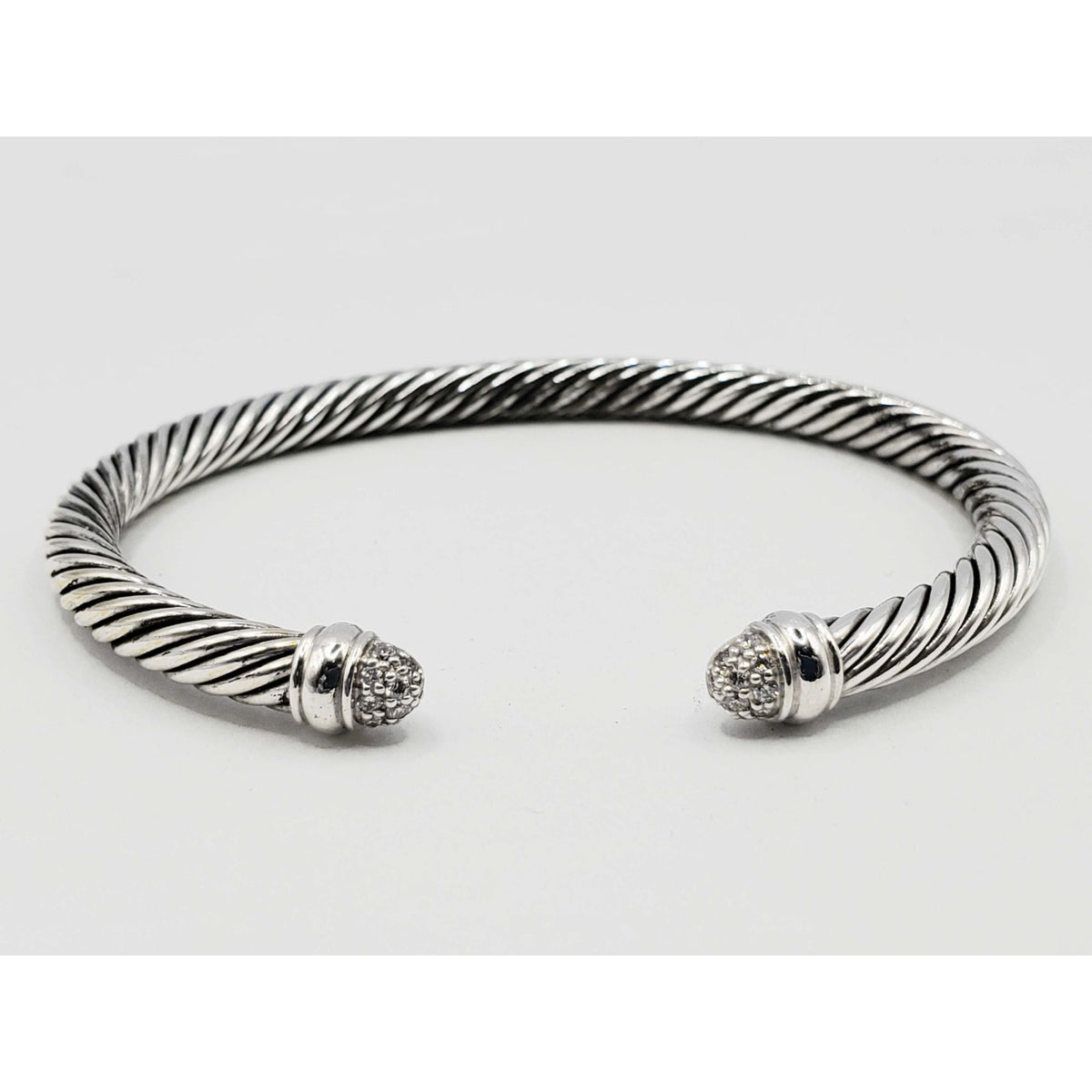 David Yurman Classic Cable Cuff Bracelet 5mm Diamond Dome Sterling Silver Large