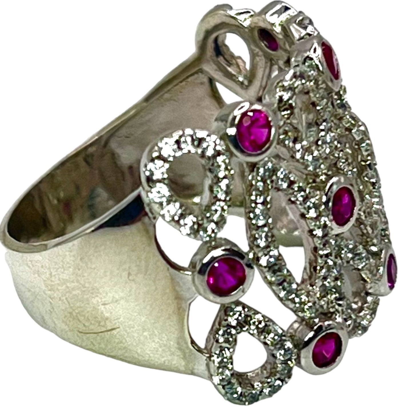 925 Sterling Silver Pink Tourmaline CZ Filigree Statement Size 6.75 Ring