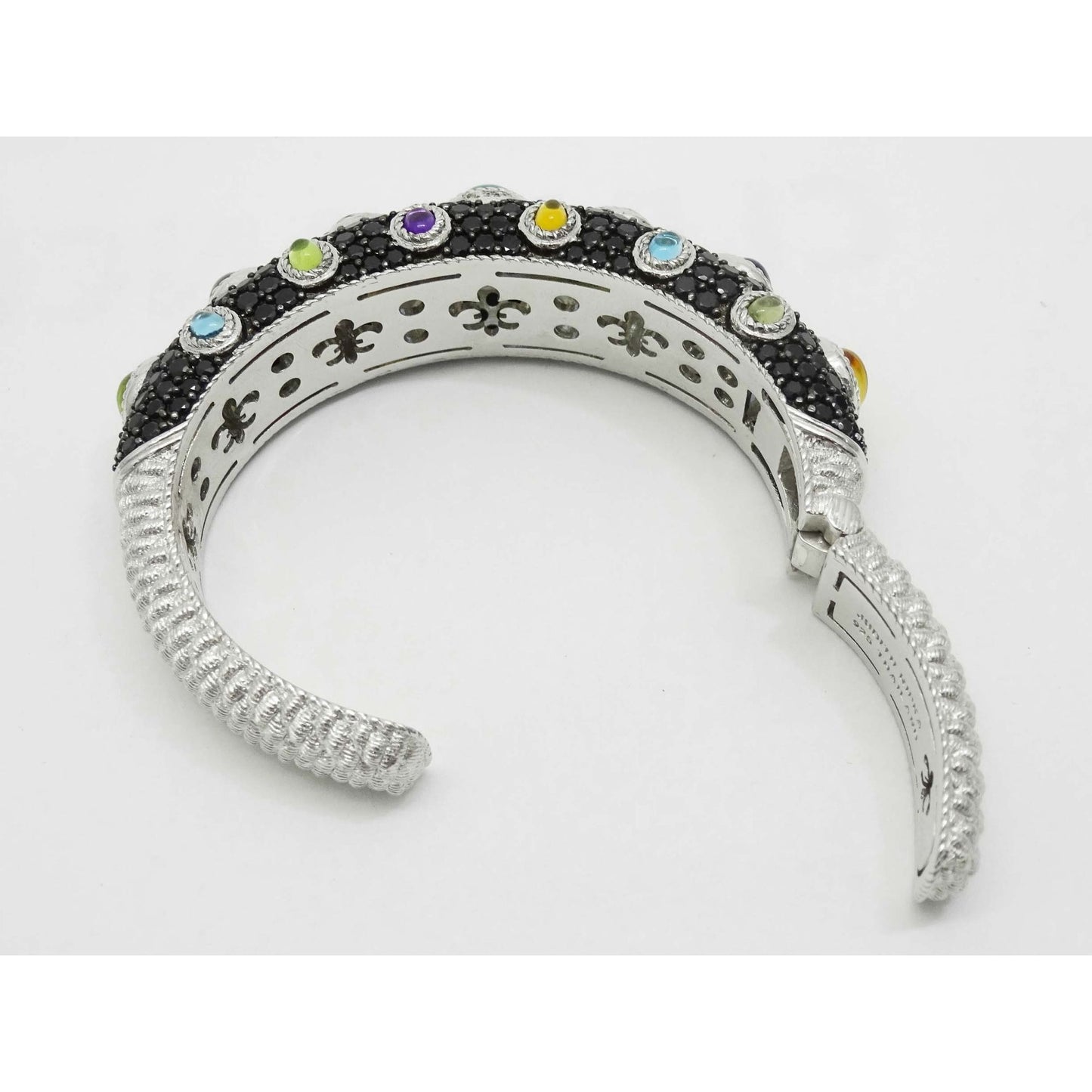 Judith Ripka Multi Gem Cuff Bracelet Sterling Silver