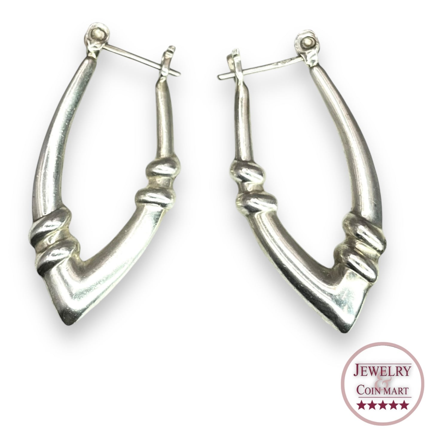 Estate 925 Sterling Silver Dangle Drop Leaf Shaped Hoop Earrings Casual Classic