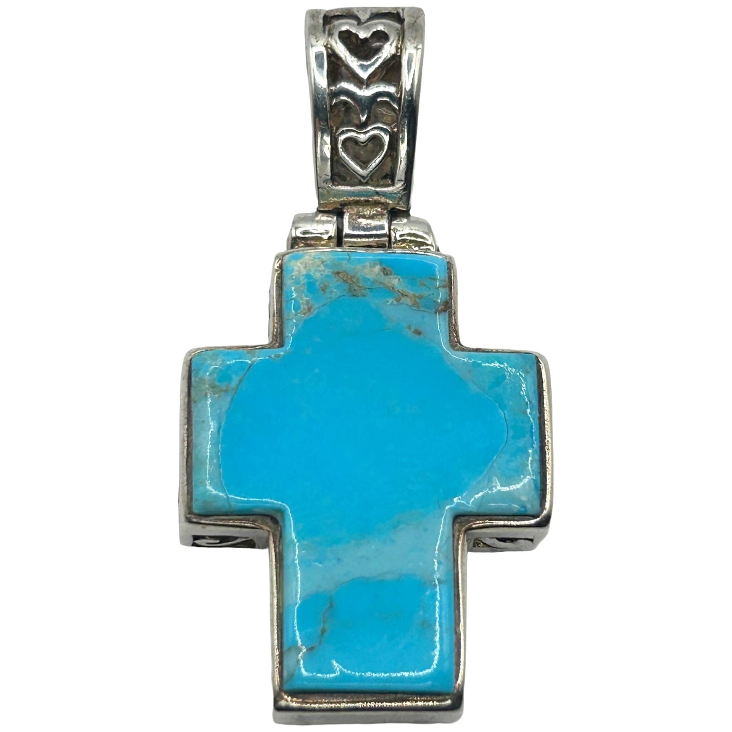 Native American NF Double Sided Turquoise Cross 925 Sterling Silver Pendant