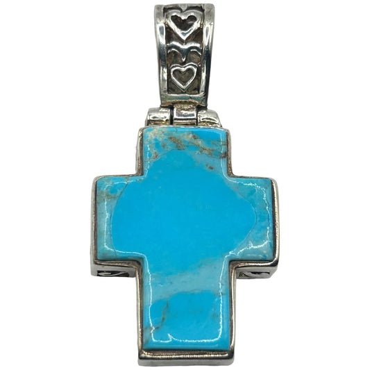Native American NF Double Sided Turquoise Cross 925 Sterling Silver Pendant