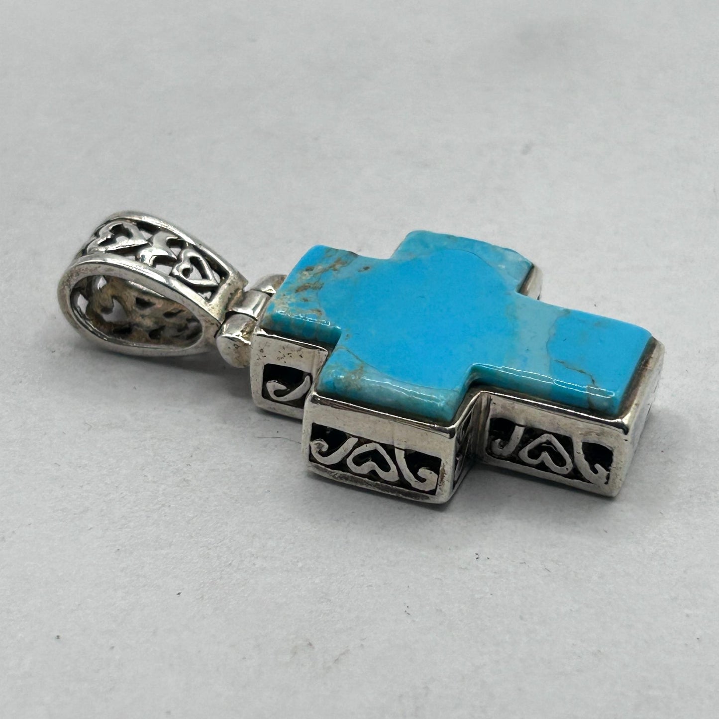 Native American NF Double Sided Turquoise Cross 925 Sterling Silver Pendant