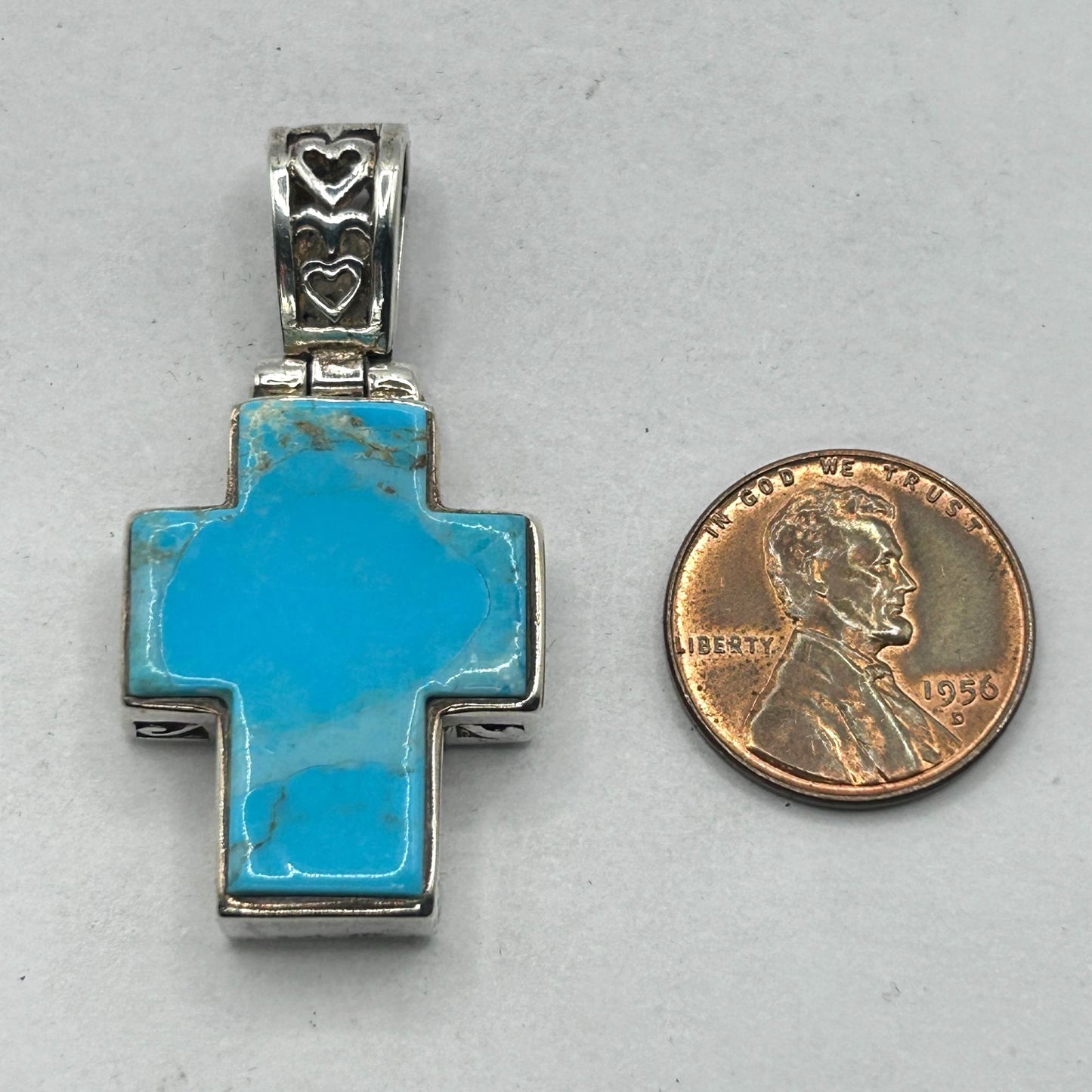 Native American NF Double Sided Turquoise Cross 925 Sterling Silver Pendant