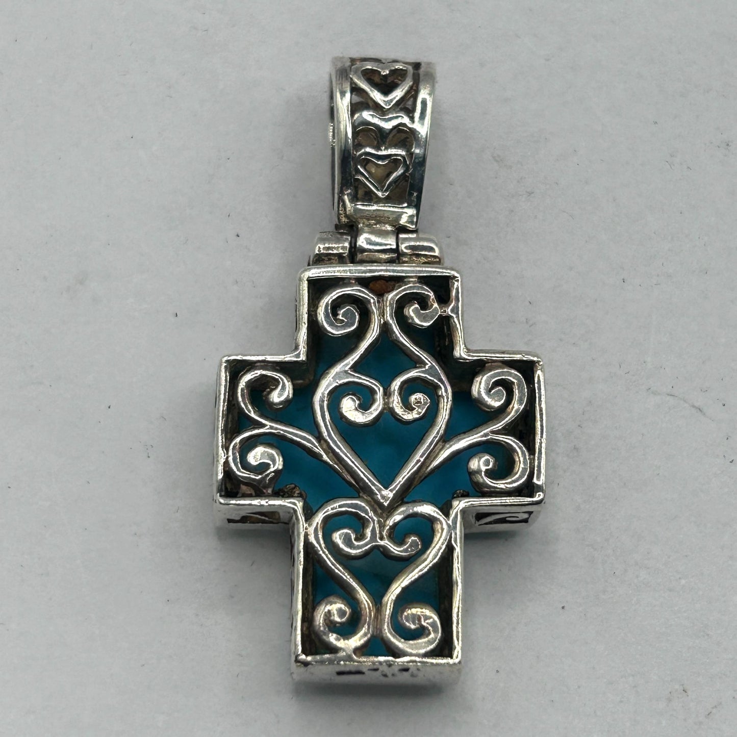 Native American NF Double Sided Turquoise Cross 925 Sterling Silver Pendant
