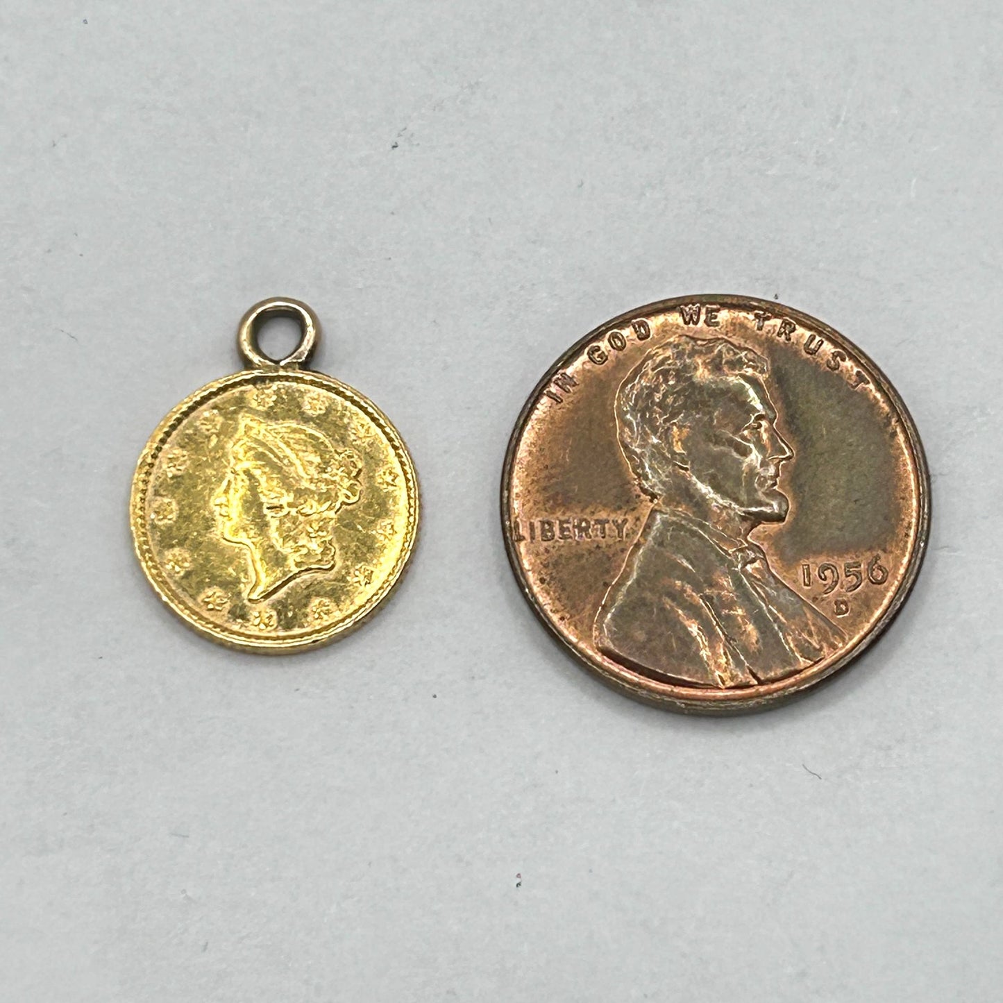 Genuine 1853 Liberty Head $1 Coin Pendant 21.6k Yellow Gold - 1.8g