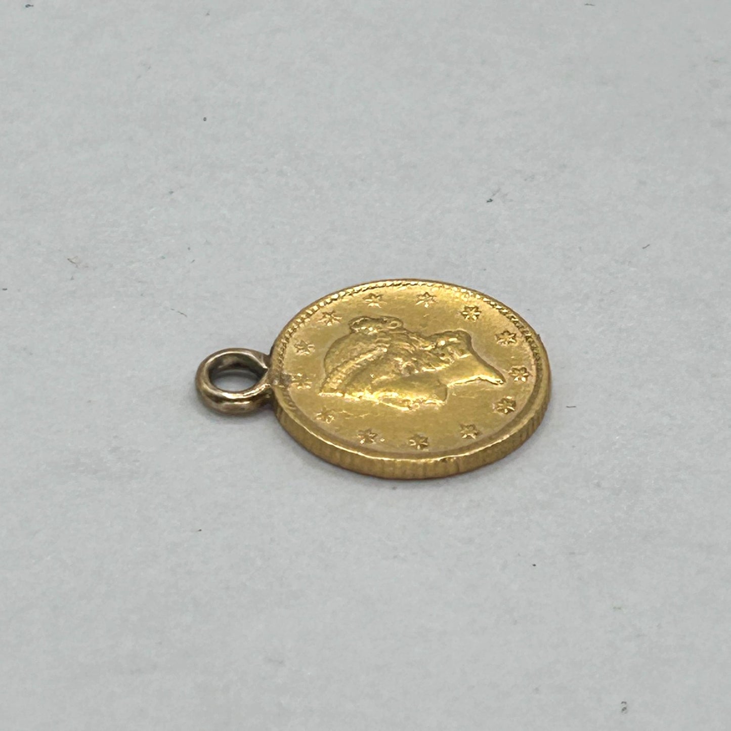 Genuine 1853 Liberty Head $1 Coin Pendant 21.6k Yellow Gold - 1.8g