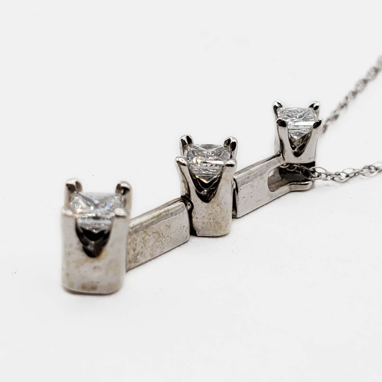 0.3 ctw Princess Diamond Past Present Future 3-Stone Pendant 14k White Gold