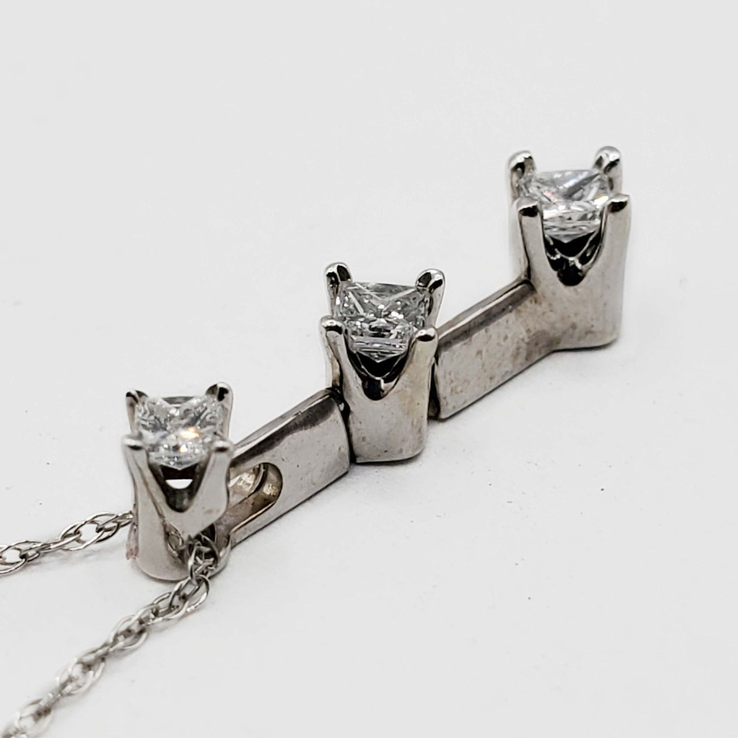 0.3 ctw Princess Diamond Past Present Future 3-Stone Pendant 14k White Gold