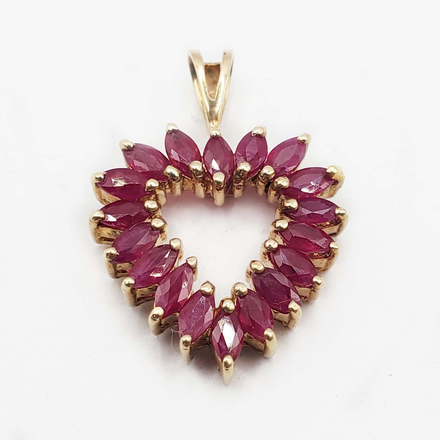 Ruby Marquise Open Heart Pendant 10k Yellow Gold