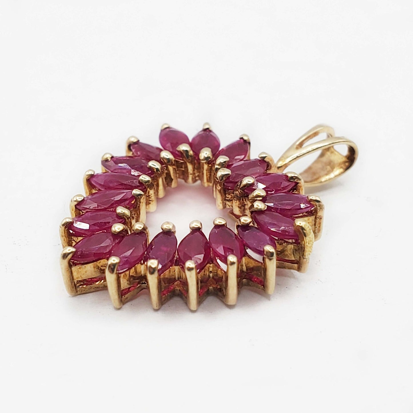 Ruby Marquise Open Heart Pendant 10k Yellow Gold