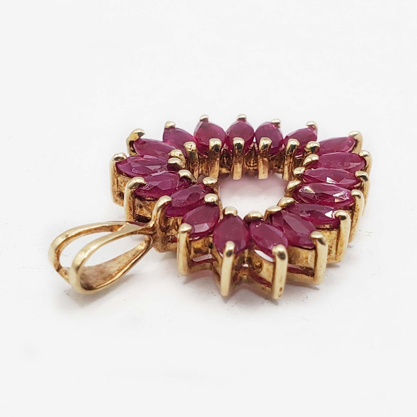 Ruby Marquise Open Heart Pendant 10k Yellow Gold