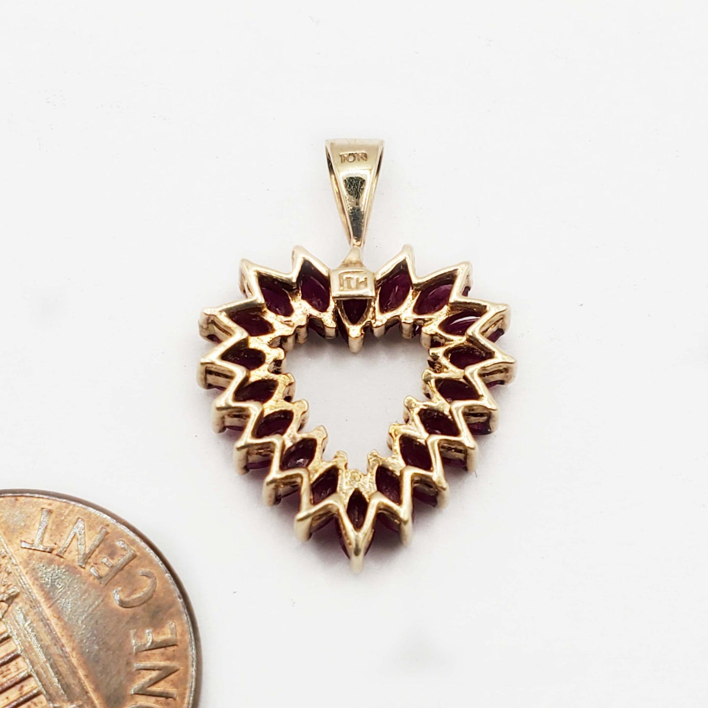 Ruby Marquise Open Heart Pendant 10k Yellow Gold