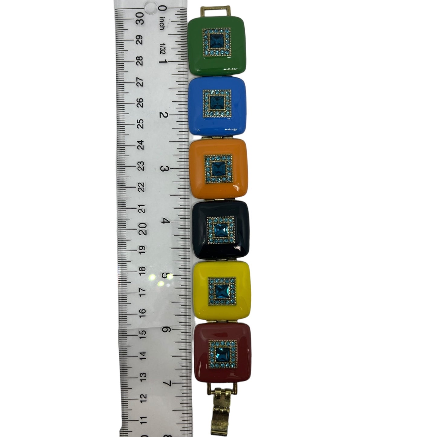 Heidi Daus Bronze Tone Deco-Lishish Crystal Enamel Bracelet Square Colorful