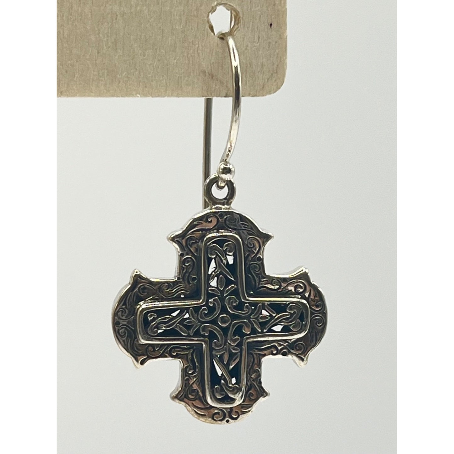 925 Sterling Silver Square Cross Dangle Drop Earrings Filigree Ornate Laced