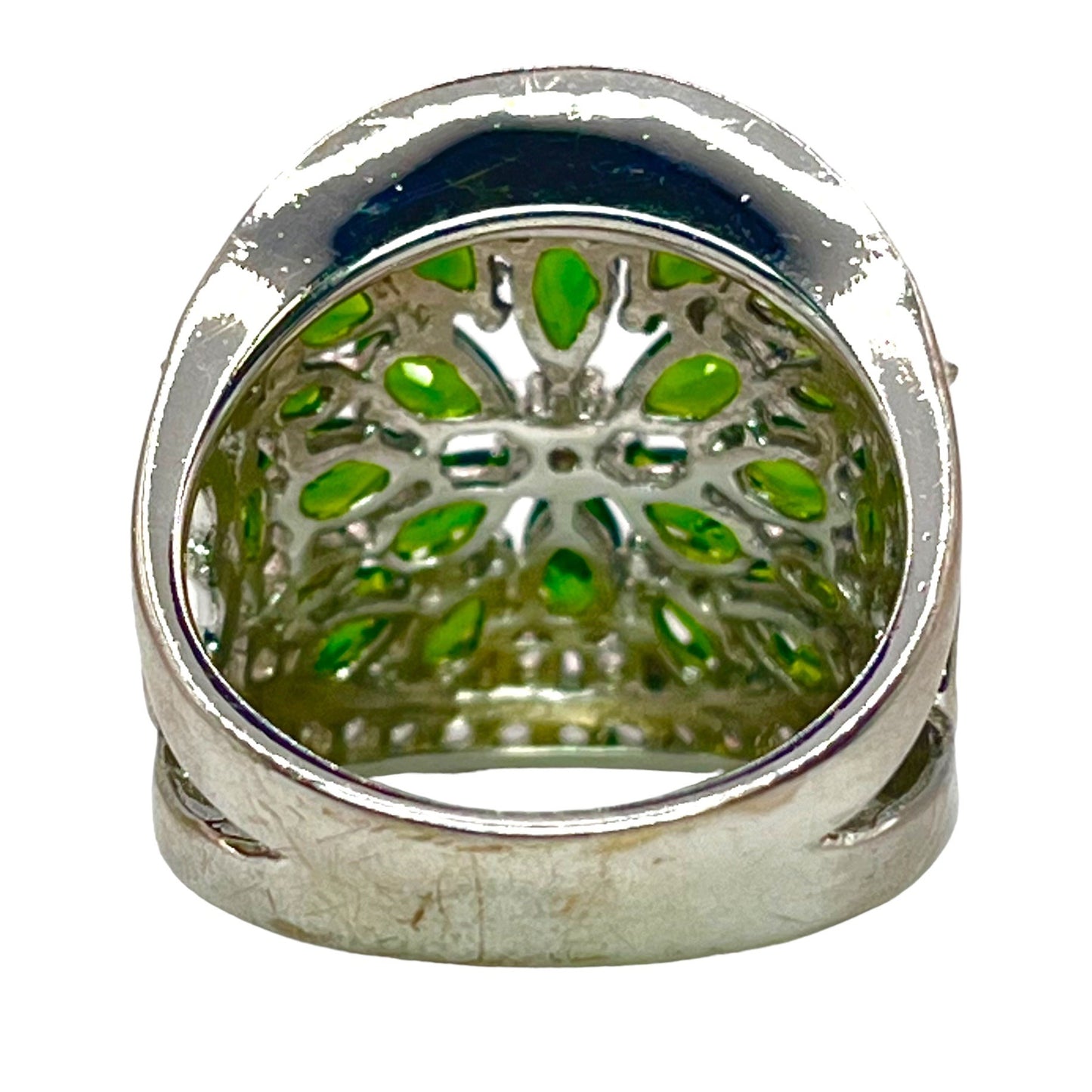 925 Sterling Silver Chrome Diopside CZ Accent Large Cocktail Statement Sz 8 Ring