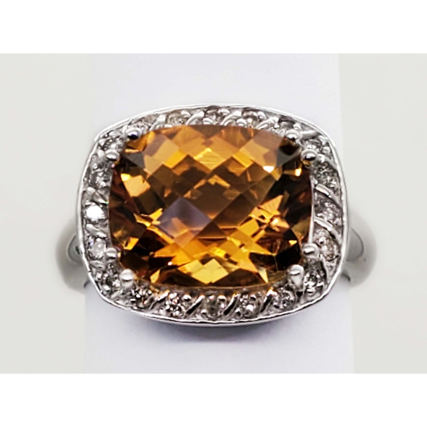4.7 ctw Fancy Cushion Citrine & Diamond Halo Ring 14k White Gold Size 6.25