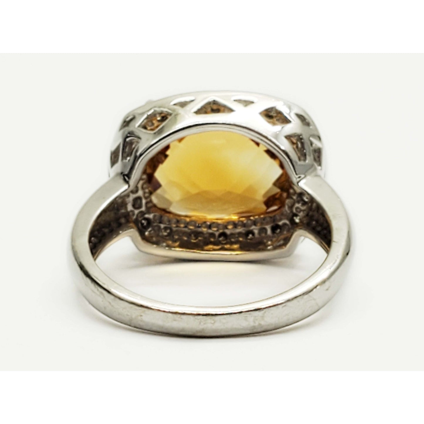 4.7 ctw Fancy Cushion Citrine & Diamond Halo Ring 14k White Gold Size 6.25