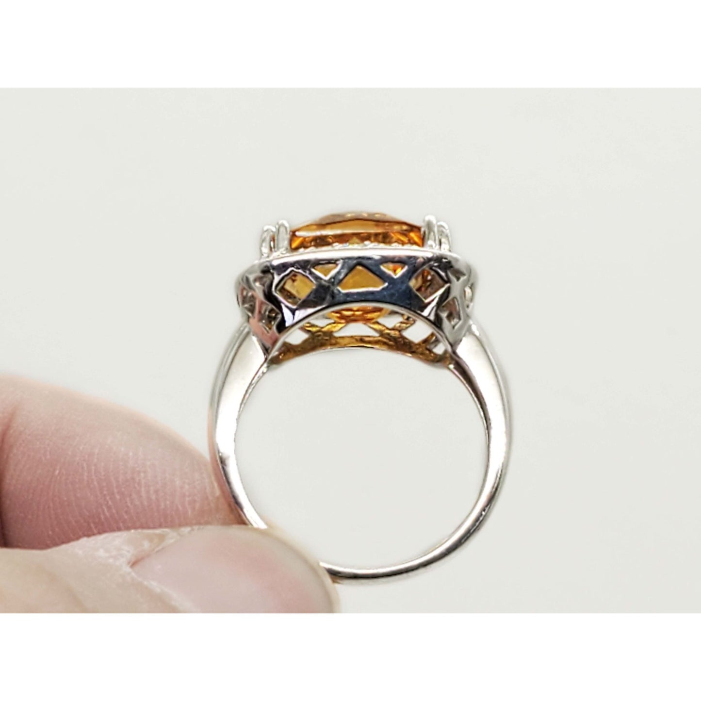 4.7 ctw Fancy Cushion Citrine & Diamond Halo Ring 14k White Gold Size 6.25