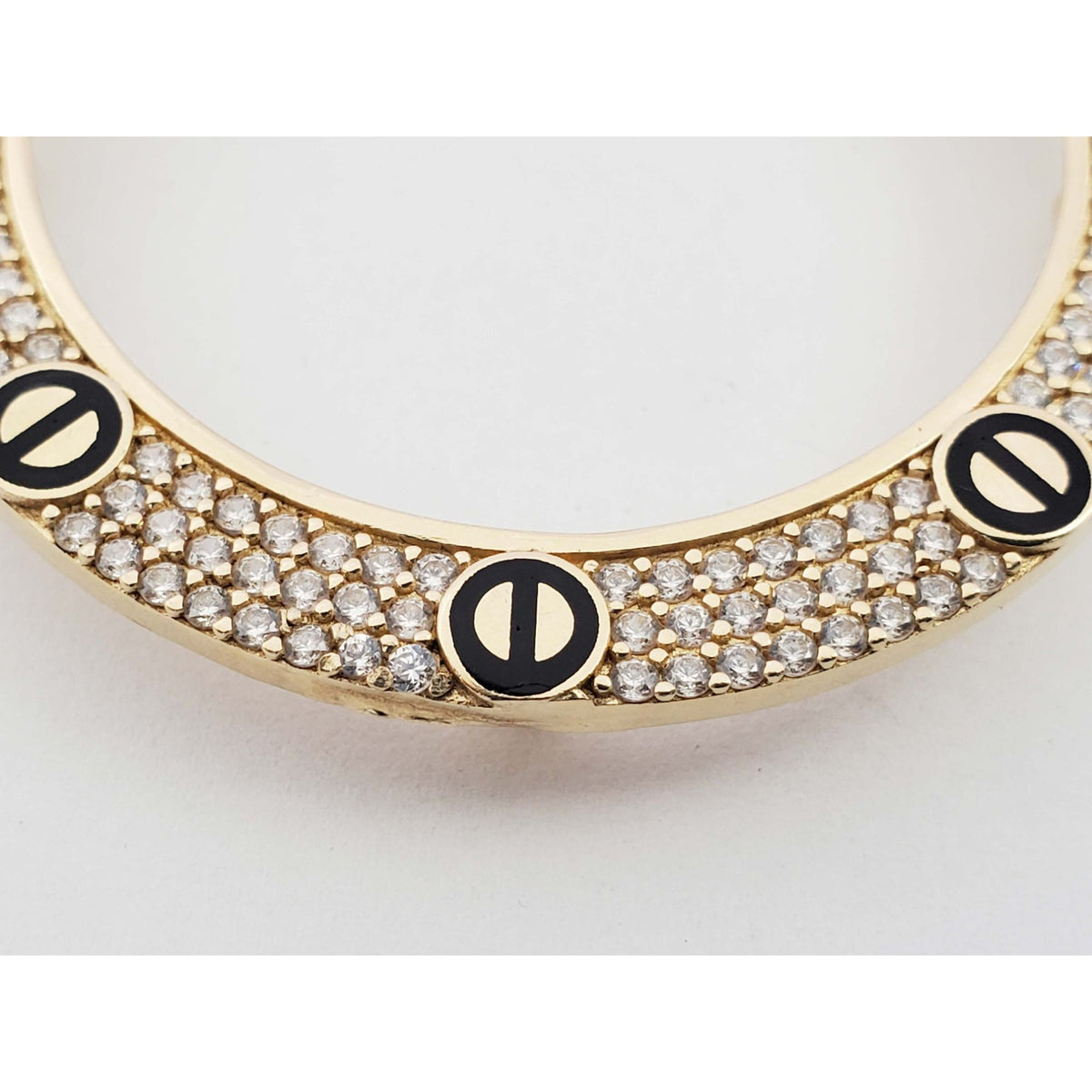 14k Yellow Gold Coin Bezel Pendant Black Enamel CZ Pave