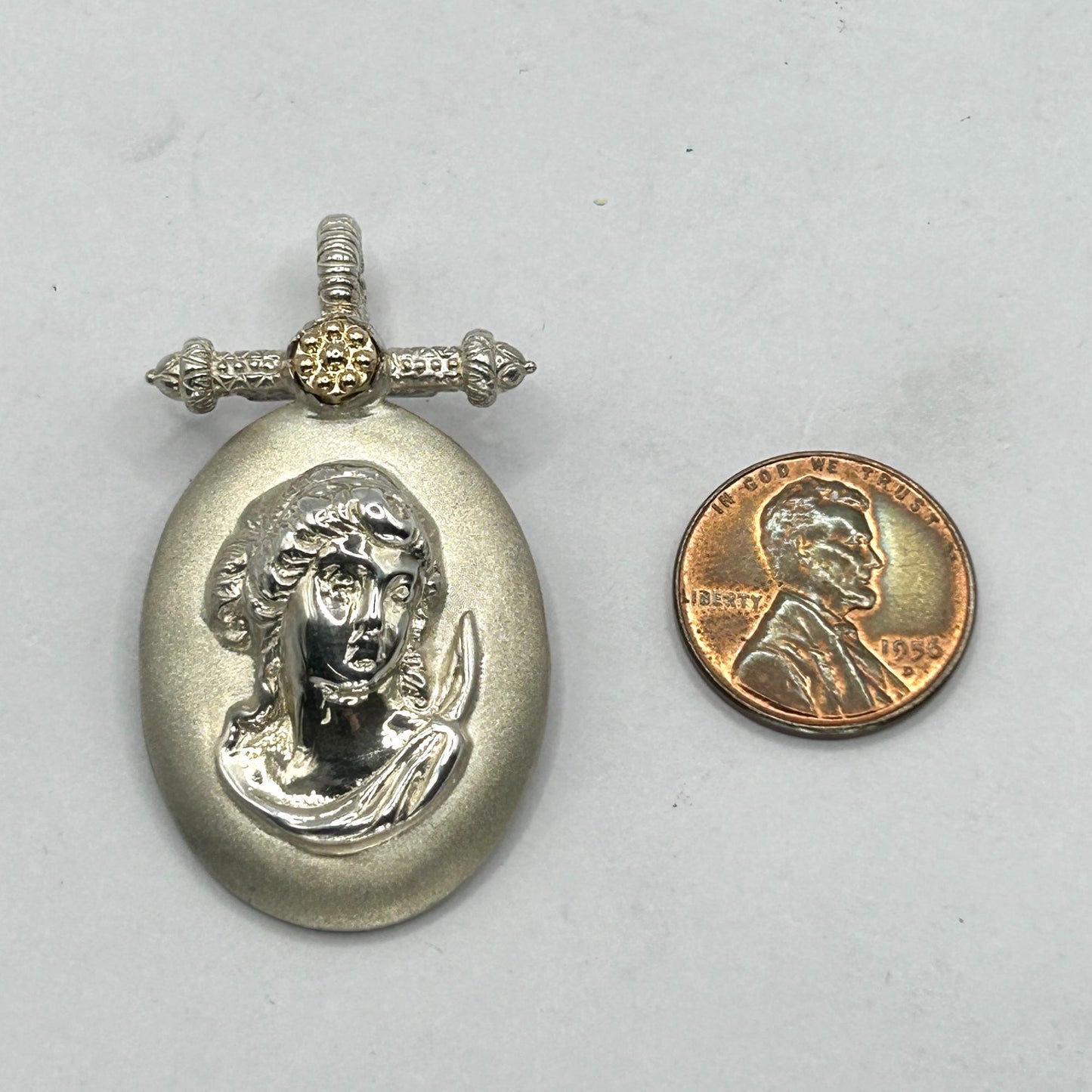 Tagliamonte Cameo 925 Sterling Silver & 14k Yellow Gold Necklace Pendant