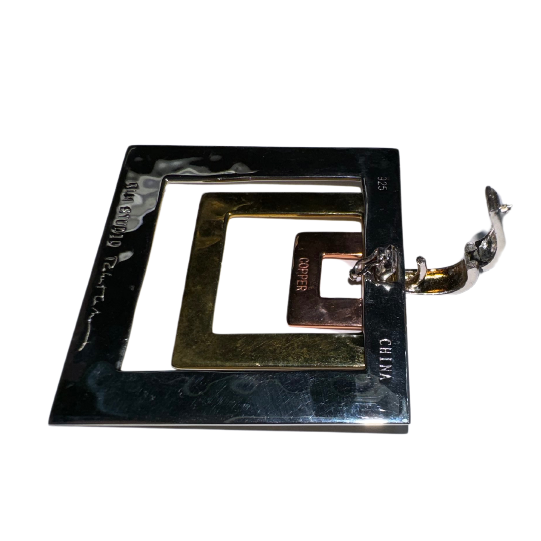 RLM Studio Robert Lee Morris Signed Sterling Silver Brass Copper Square Pendant