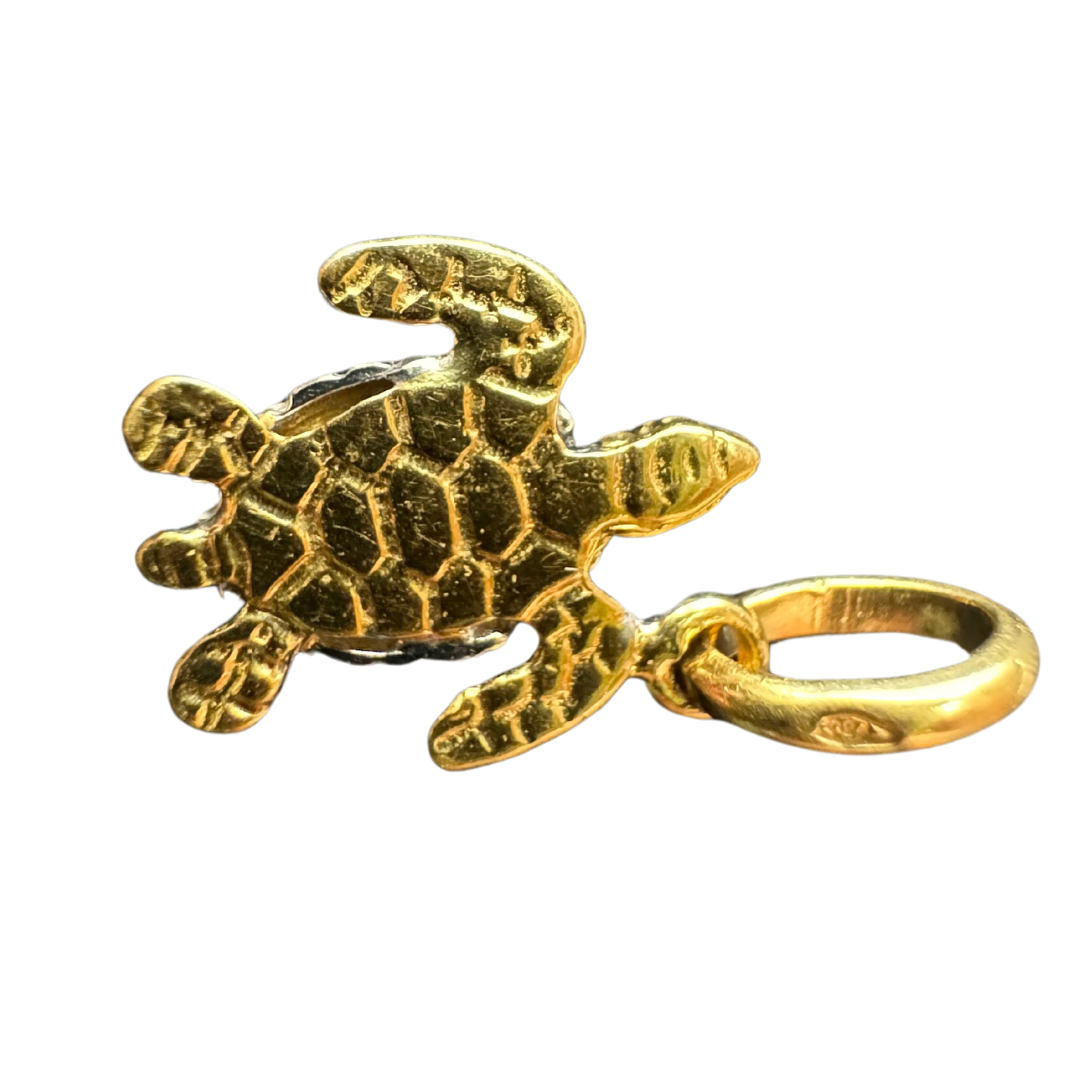 18k Two Tone Yellow Gold Land Turtle Charm Pendant