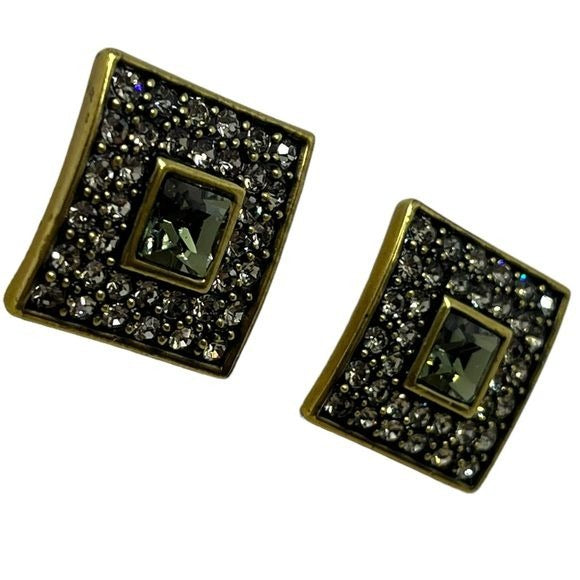 Heidi Daus Bronze Tone Square Rhinestone Women's Post Earrings Pierced Ear Pavé