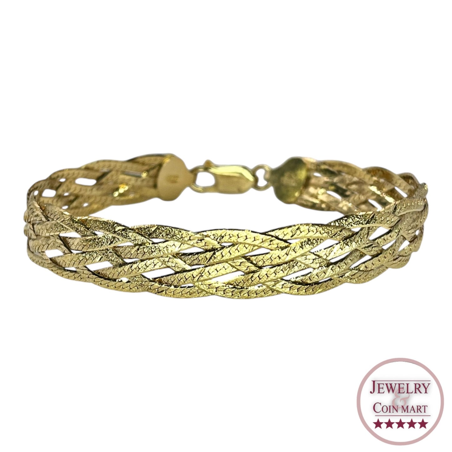 Italy 925 Sterling Silver Gold Vermeil Five Row Weave Bracelet Classic