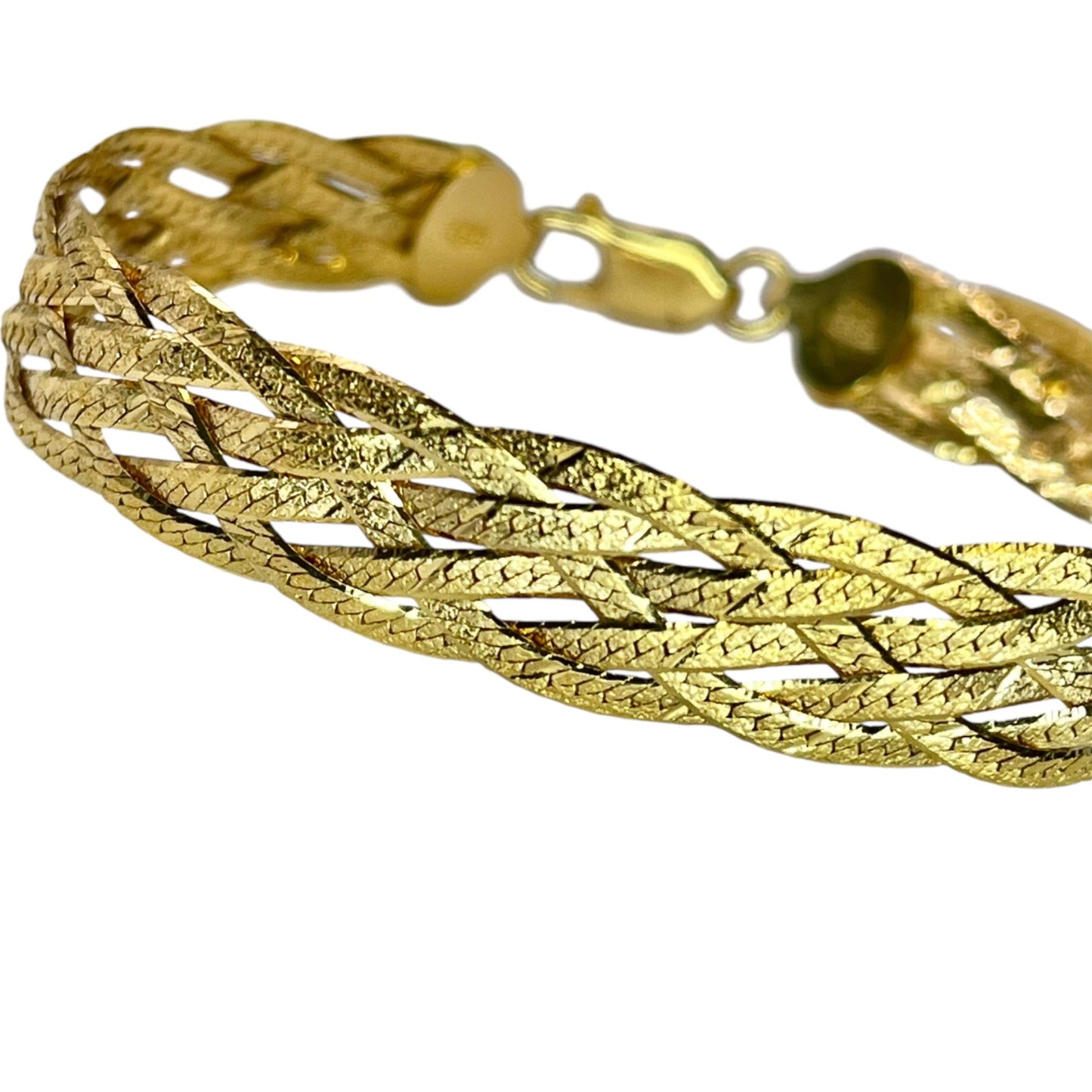 Italy 925 Sterling Silver Gold Vermeil Five Row Weave Bracelet Classic