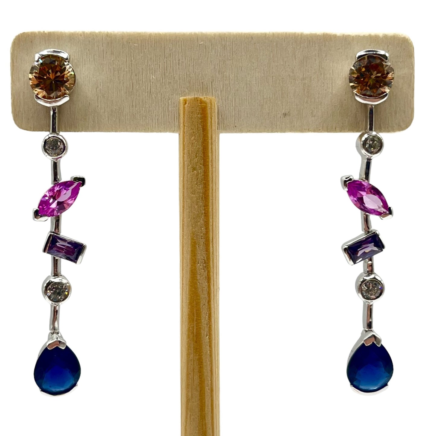 925 Sterling Silver Multicolor Geometric Dangle Drop Earrings Colorful Elegant