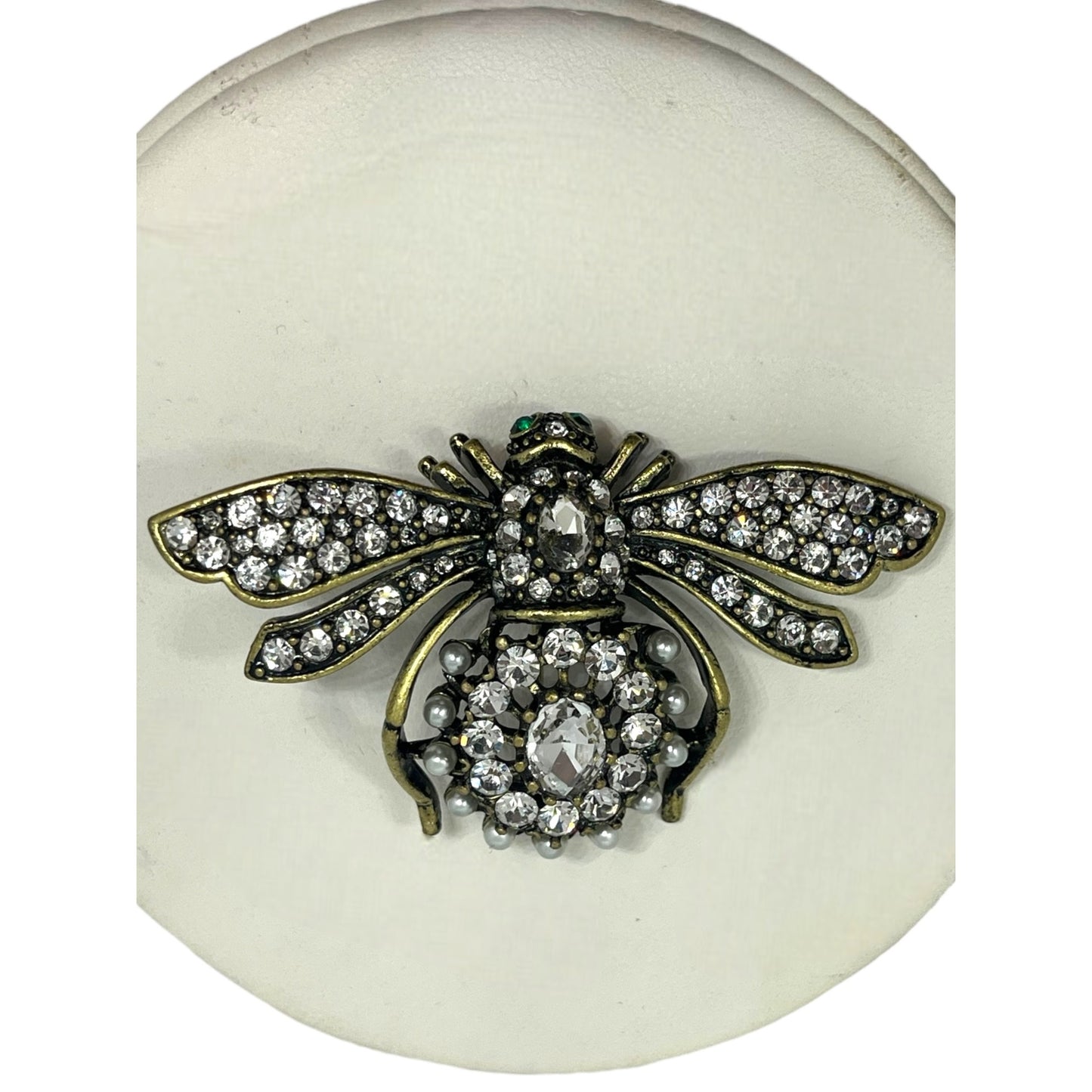 Joan Rivers Bee Pin Brooch Crystals Signed Animal Bug Statement Clear Green