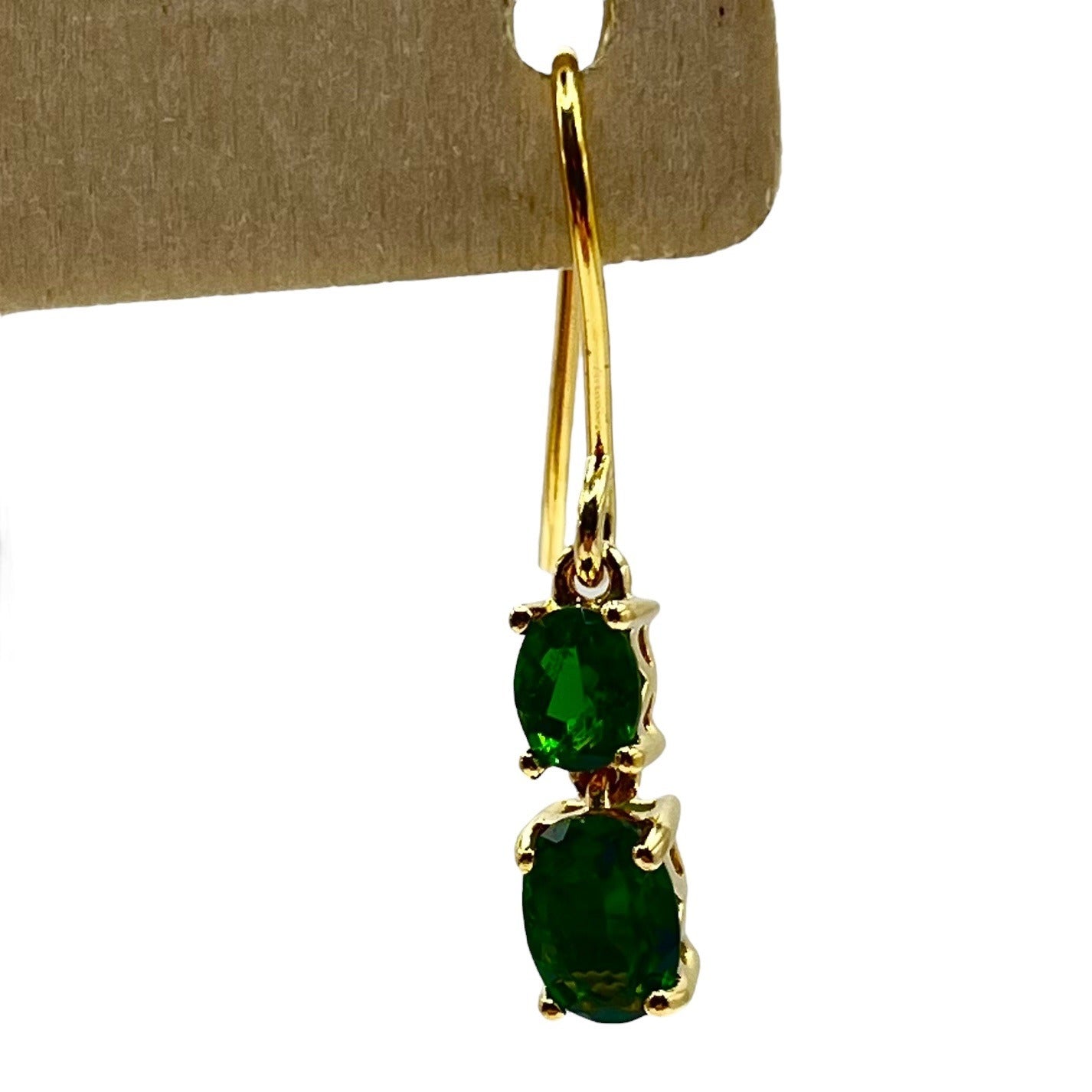 925 Sterling Silver Gold Layered Dangle Drop Earrings Green Stone Formal Elegant