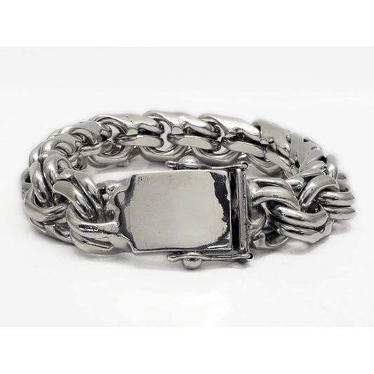 Mexico 18mm Solid Chino Link Chain Bracelet Sterling Silver 230.7 Grams