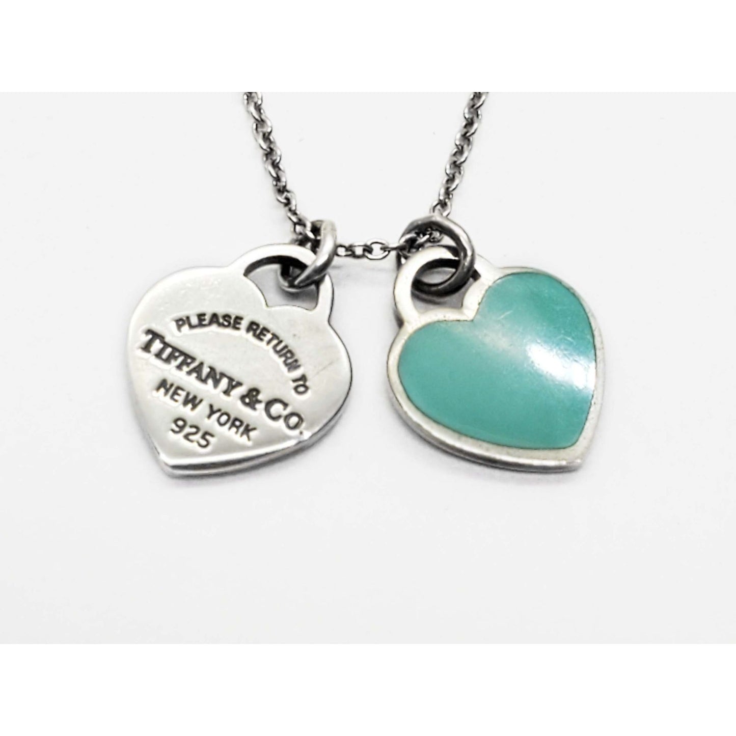 Tiffany & Co Blue Double Heart Tag Pendant Necklace Sterling Silver 18"