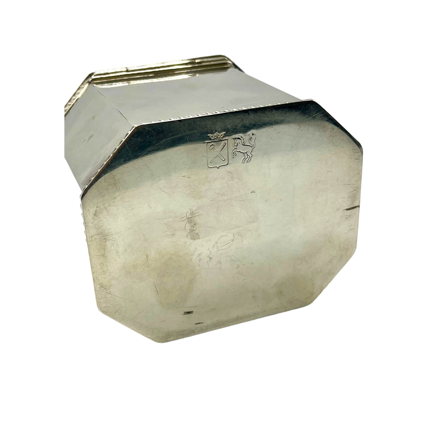 Vintage Octagonal Silver Plated Metal Tea Caddy Tobacco Holder Mini Storage Bin