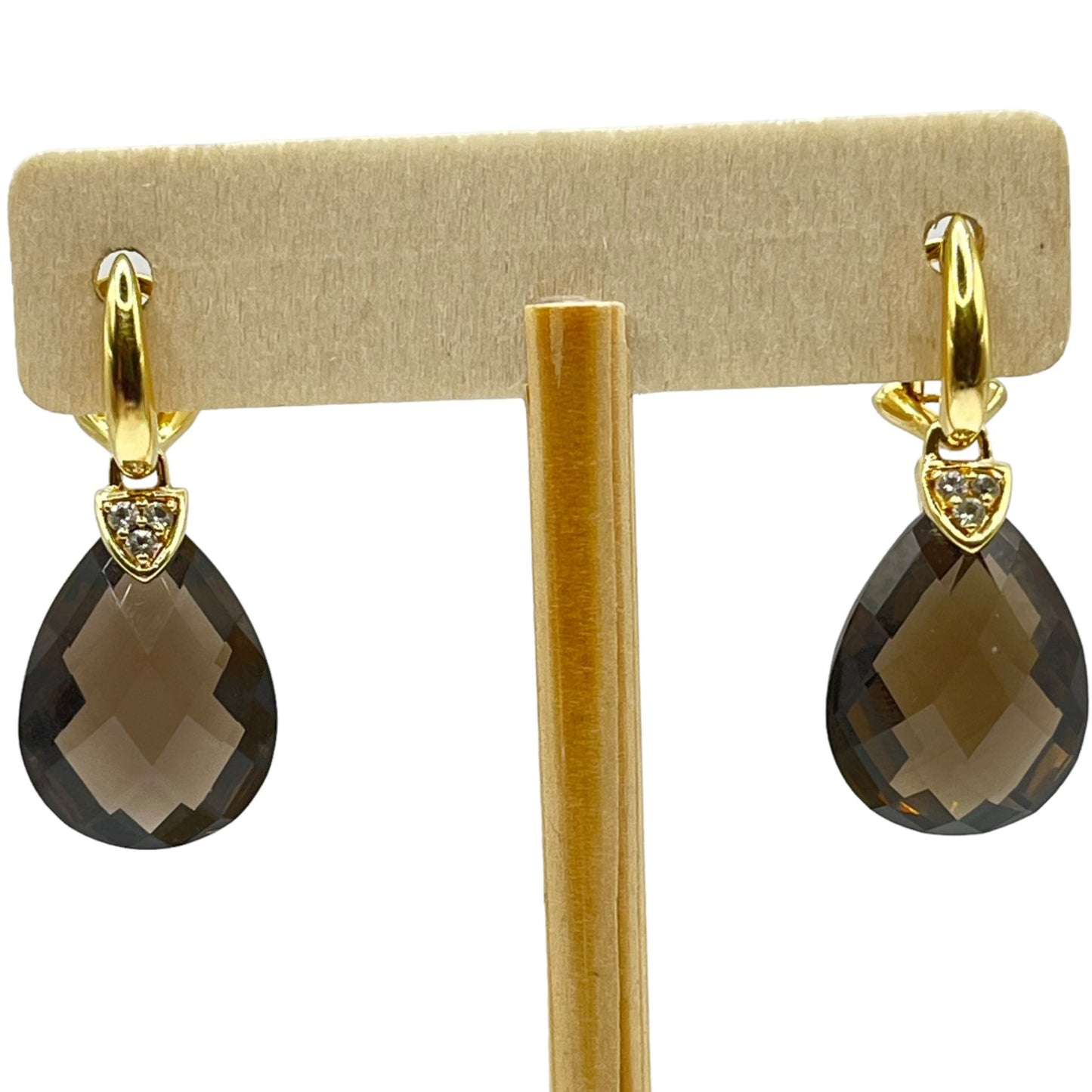 925 Sterling Silver Gold Layered Smoky Quartz Dangle Drop Earrings Formal