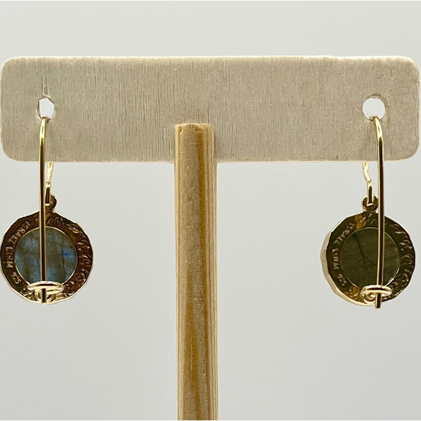 Gold Layered Sterling Silver Labradorite Bezel Round Pendant Dangle Earrings