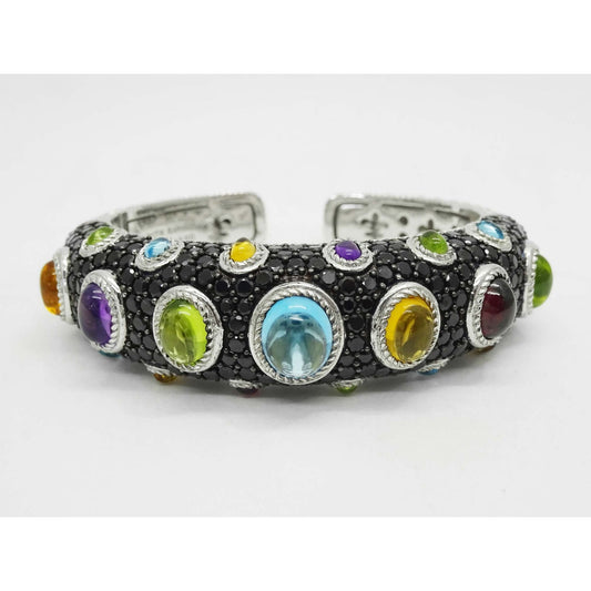 Judith Ripka Multi Gem Cuff Bracelet Sterling Silver