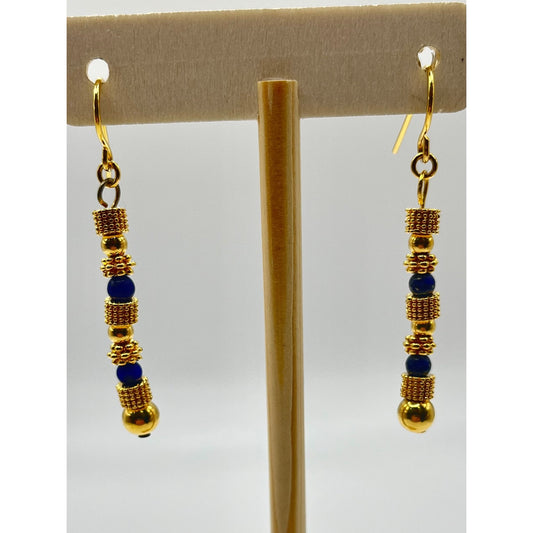 Gold Tone Totem Faux Lapis Drop Dangle Women's Earrings Fashion Colorful